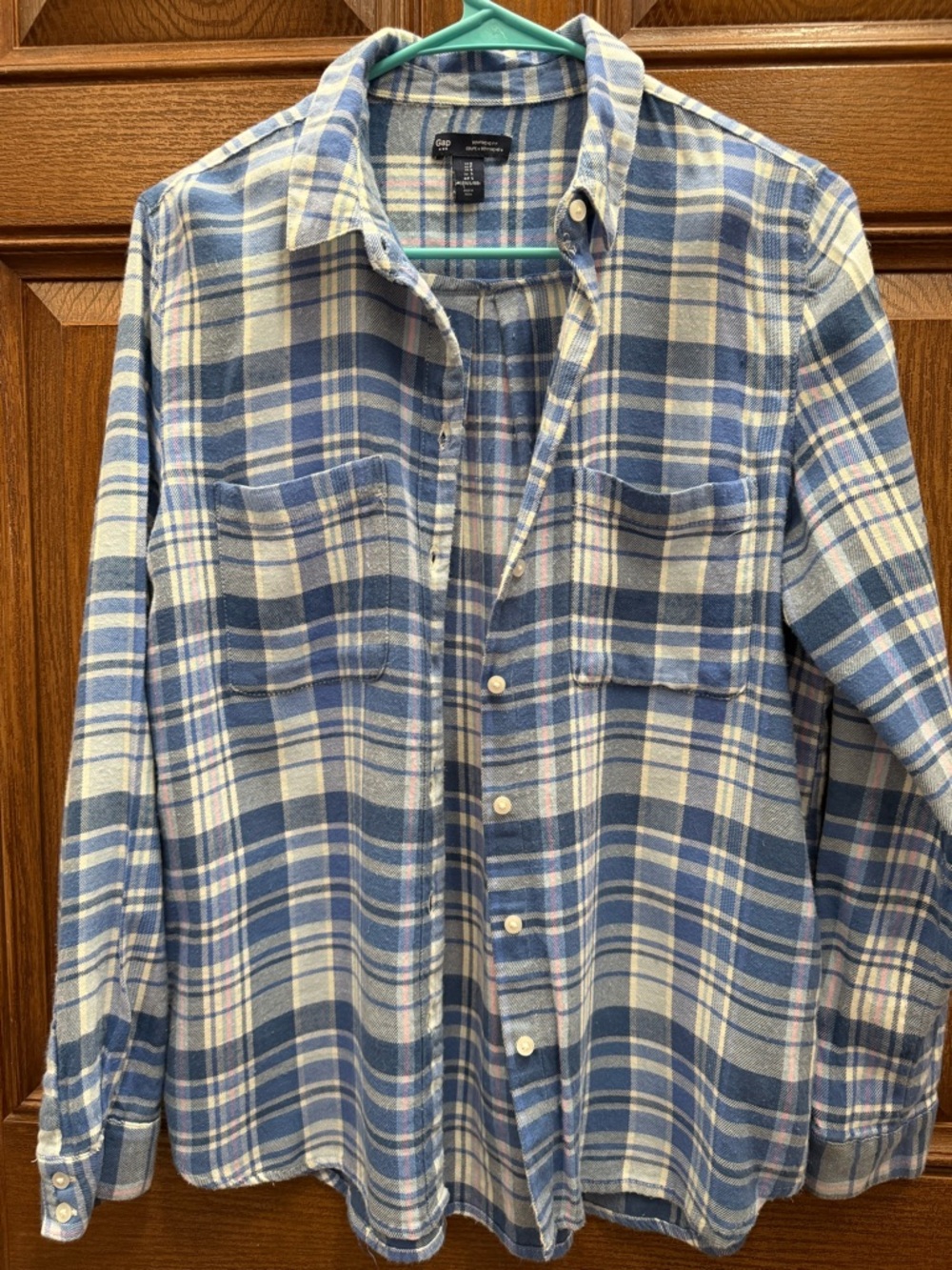 GAP Light Blue and White Plaid Button-Down Shirt